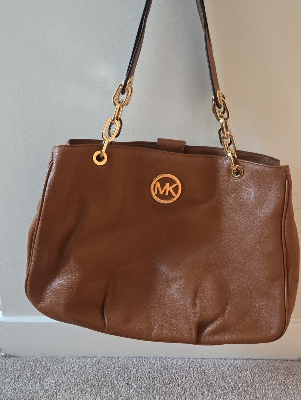 Michael Kors Cognac Leather Shoulder Bag with Gold Hardware